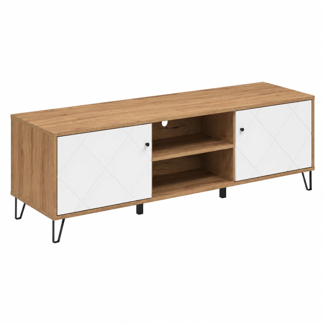 Lowboard – 183 × 56 × 40 cm, mit mehreren Türen, aus Eichenholz
