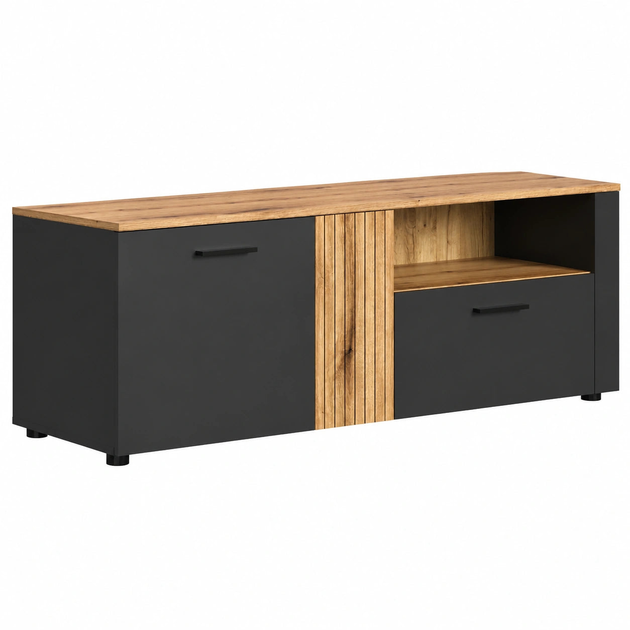 TV-Schrank – 150 × 50 × 42 cm, aus Eichenholz, Anthrazit