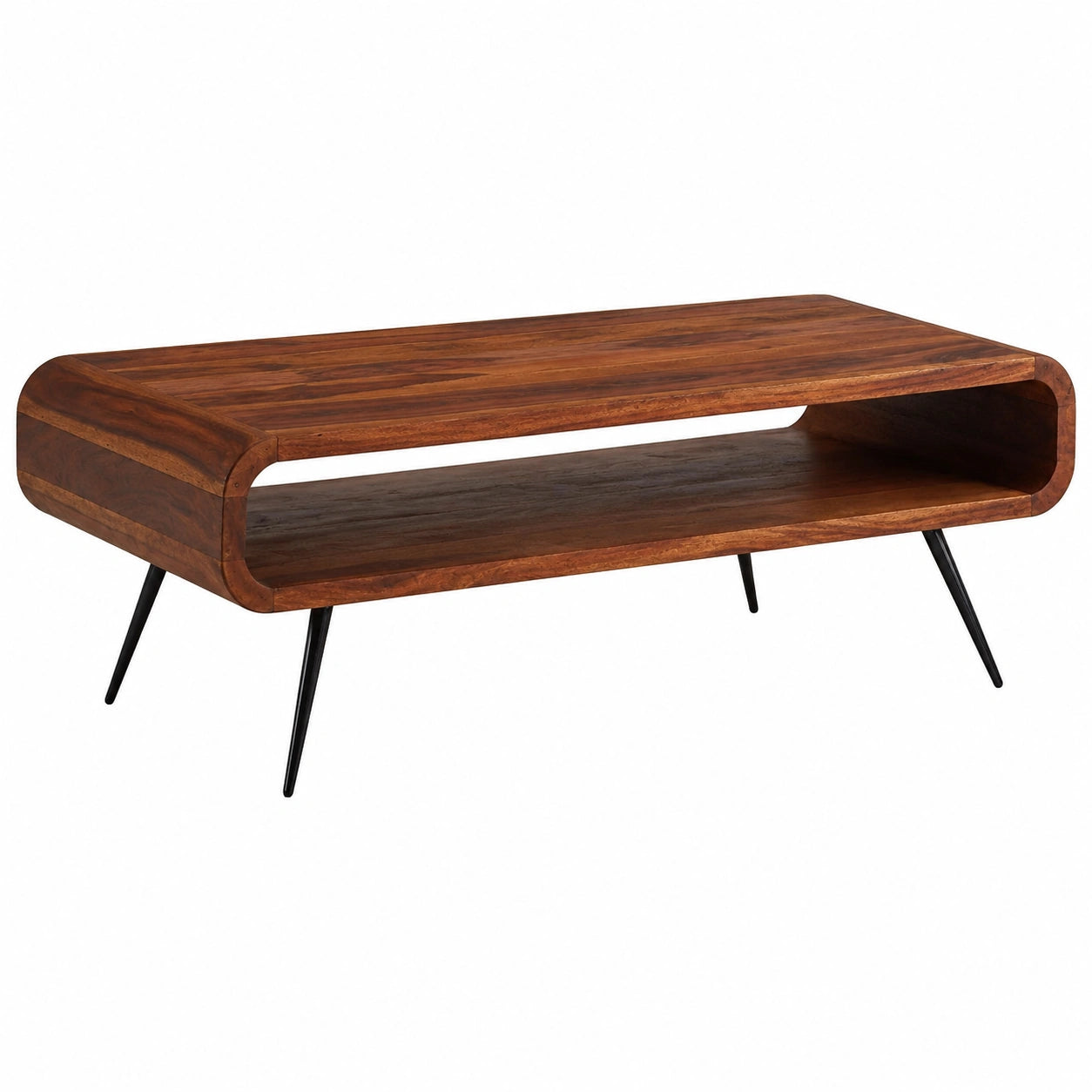 Couchtisch – 90 cm, mit Ablagen, aus Massivholz, Braun