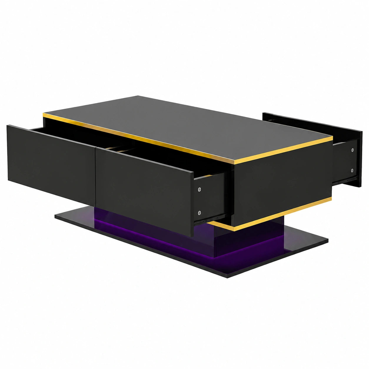 Couchtisch – 100 × 50 × 40 cm, moderner Stil, mit LED-Beleuchtung, mit Schubladen, Schwarz, für Wohnzimmer