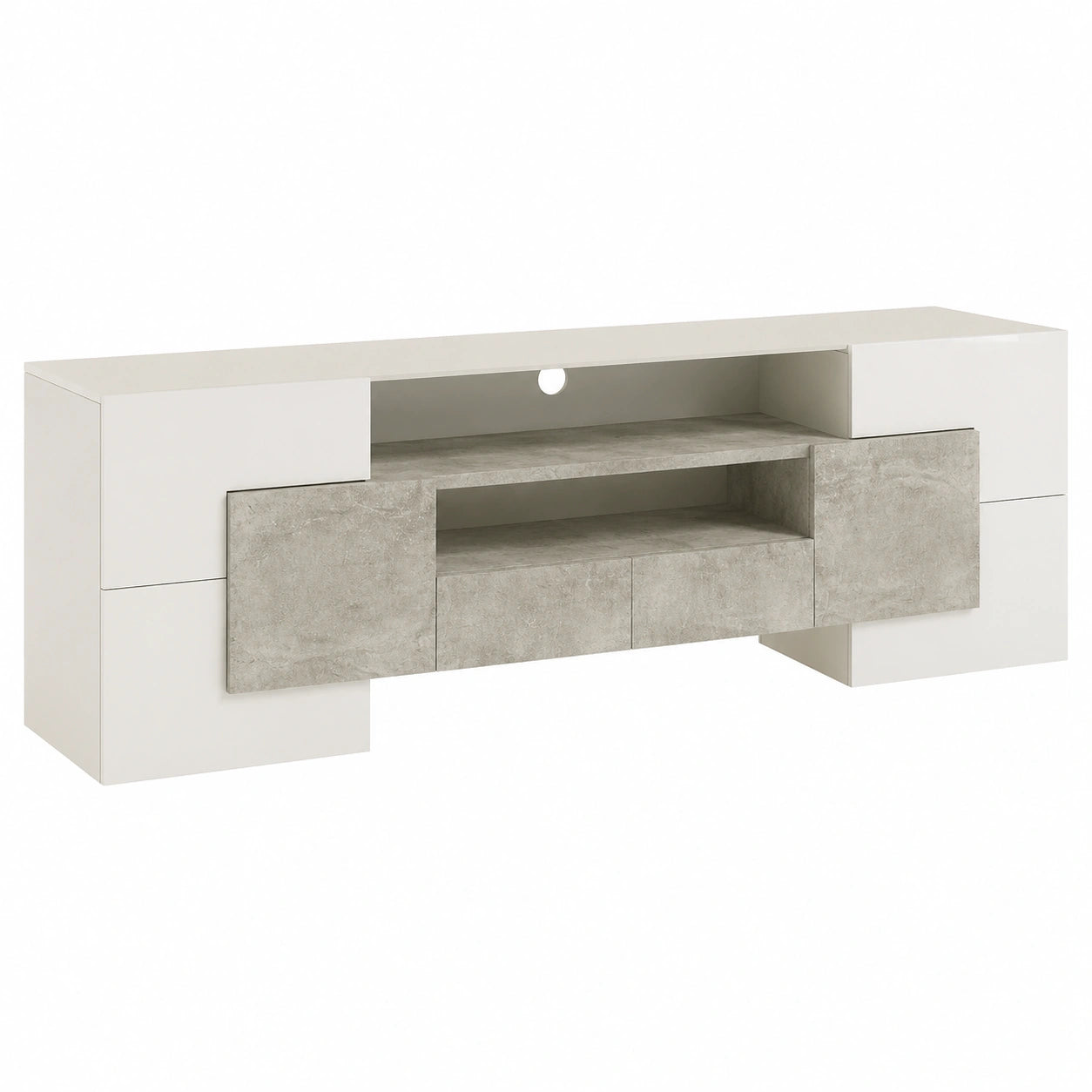 Schrank – 200 cm, mit LED-Beleuchtung, Marmoroptik und Grau