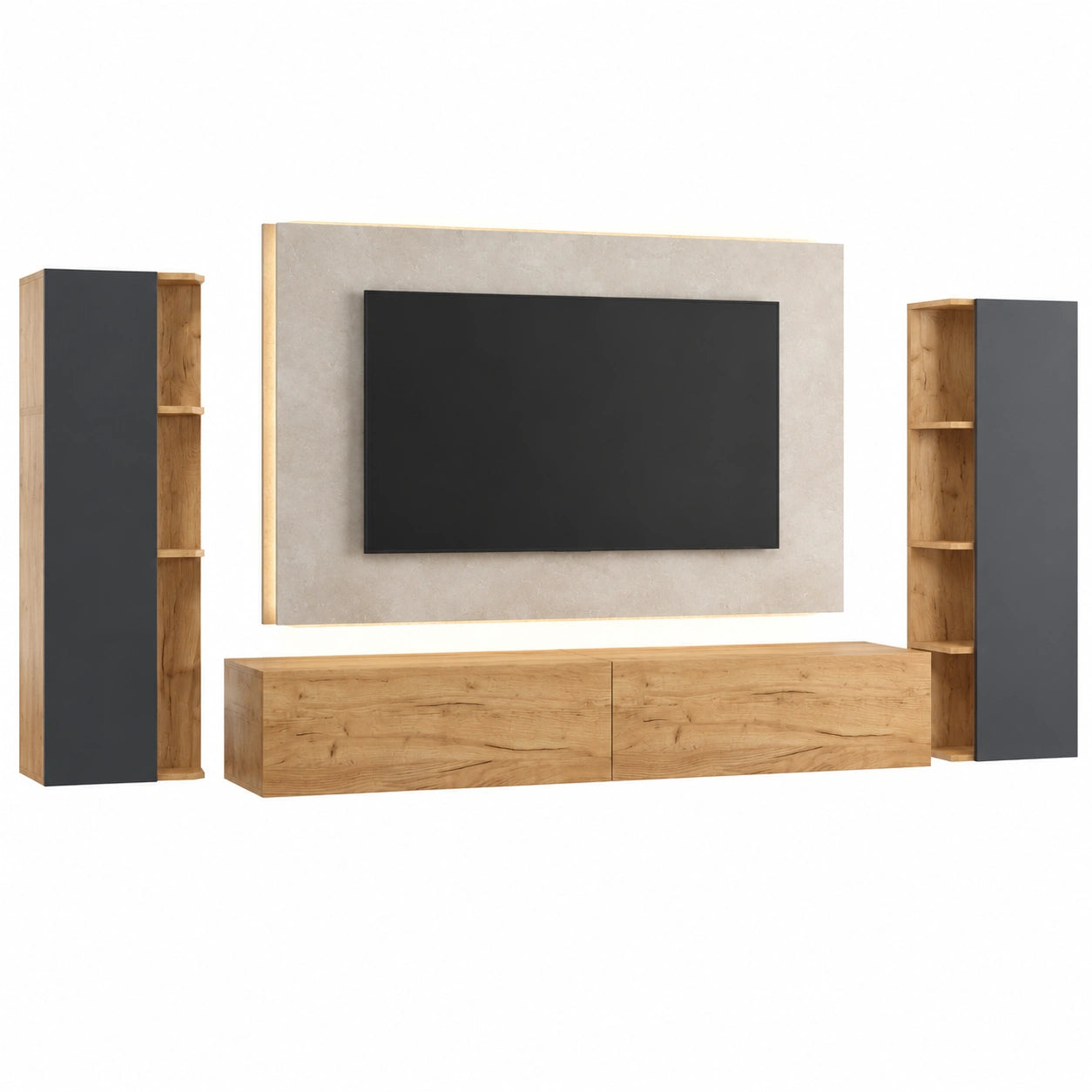 TV-Schrank – 40 × 130 × 17 cm, hängend, aus Eichenholz, Gold, für Wohnzimmer