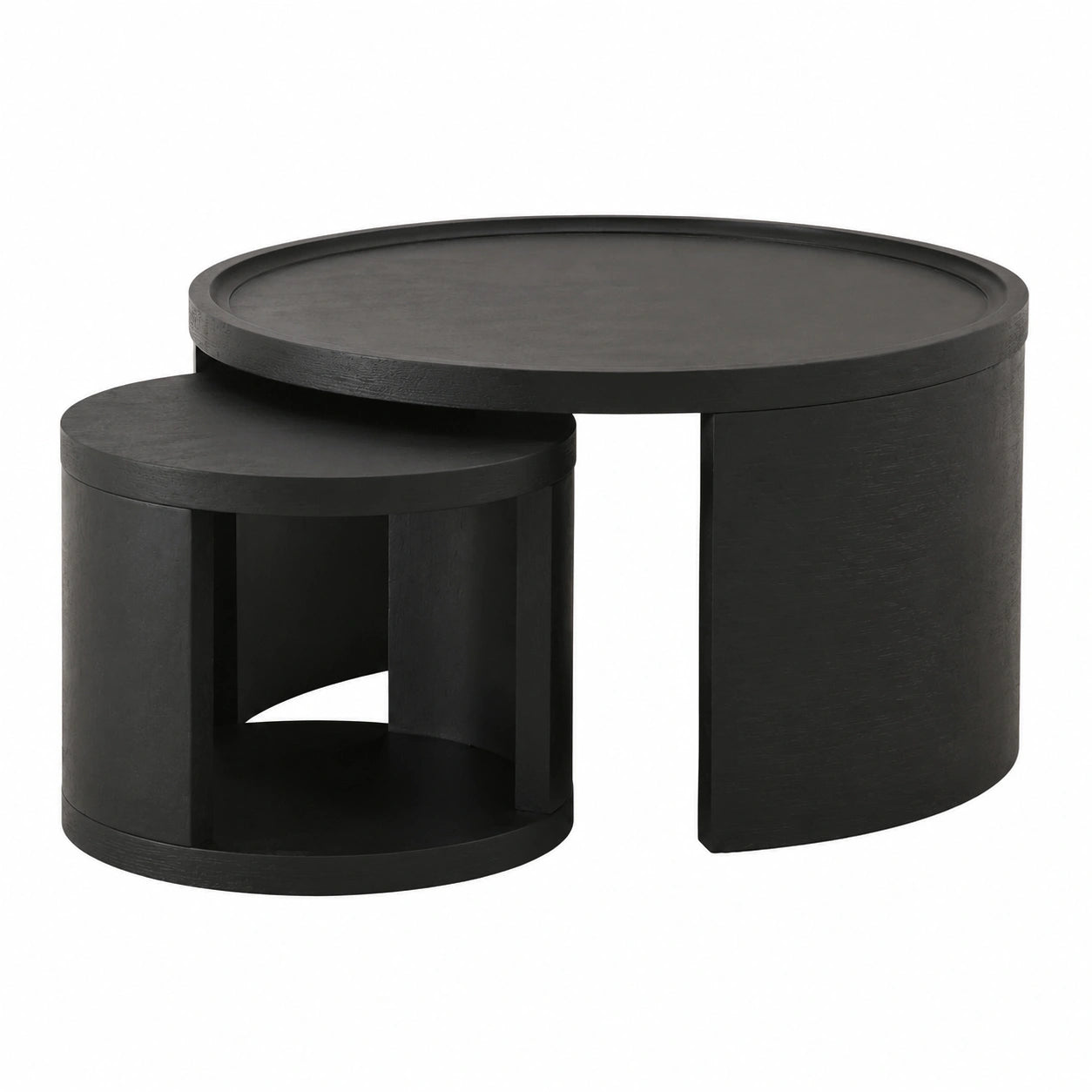 Couchtisch – 2er-Set, Ø 46 cm, runde Form, mit Stauraum, Schwarz, für Wohnzimmer
