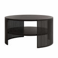 Couchtisch – runde Form, mit Ablagen, aus Metall, Schwarz